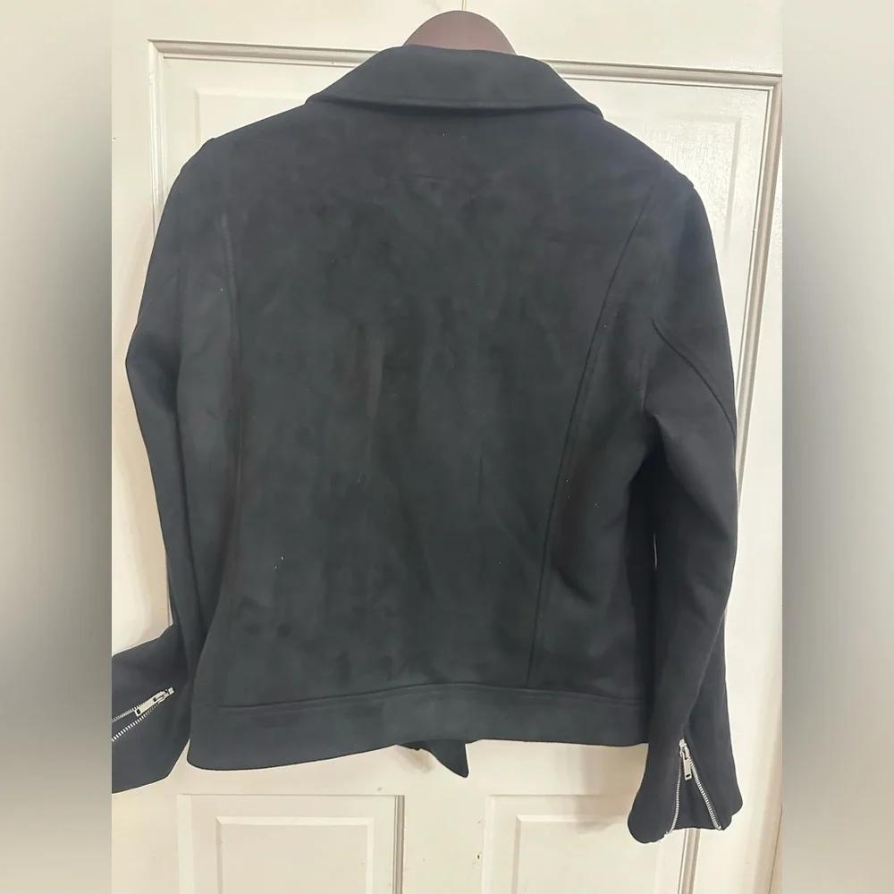 Old Navy Faux Suede Black Moto Jacket size Large Tall - Picture 7 of 11